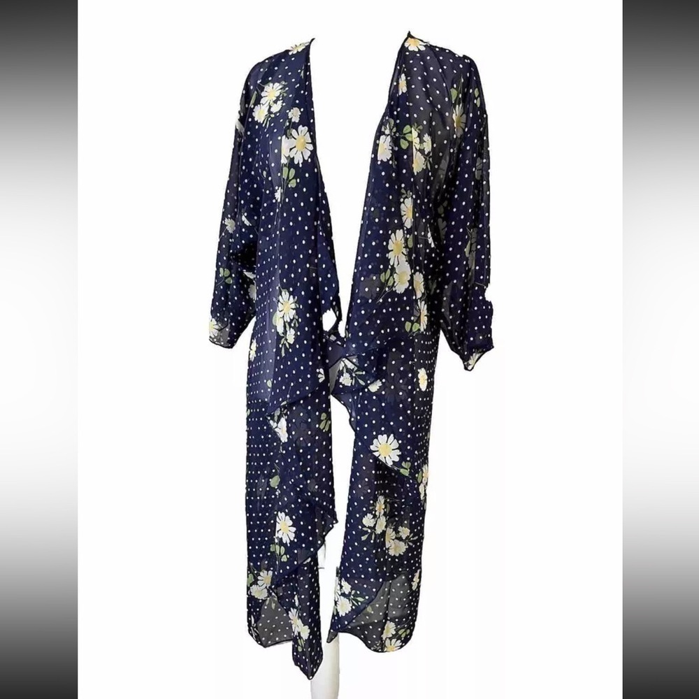 LulaRoe ☀️Navy Daisy Print Open Front Kaftan or Swimsuit Cover Up Small